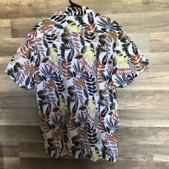 Men's Tropical Leaf Print Cotton Short Sleeve Button Up Shirt XL - Picture 8 of 10